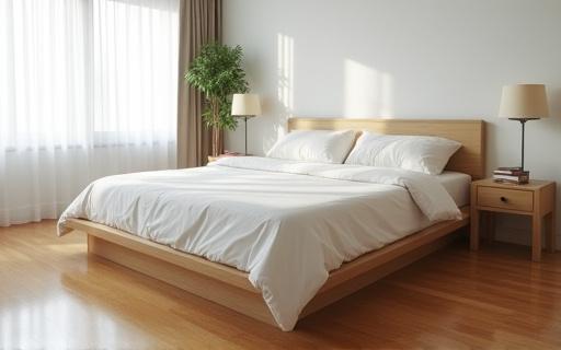 Clean and organized residential bedroom after maid service